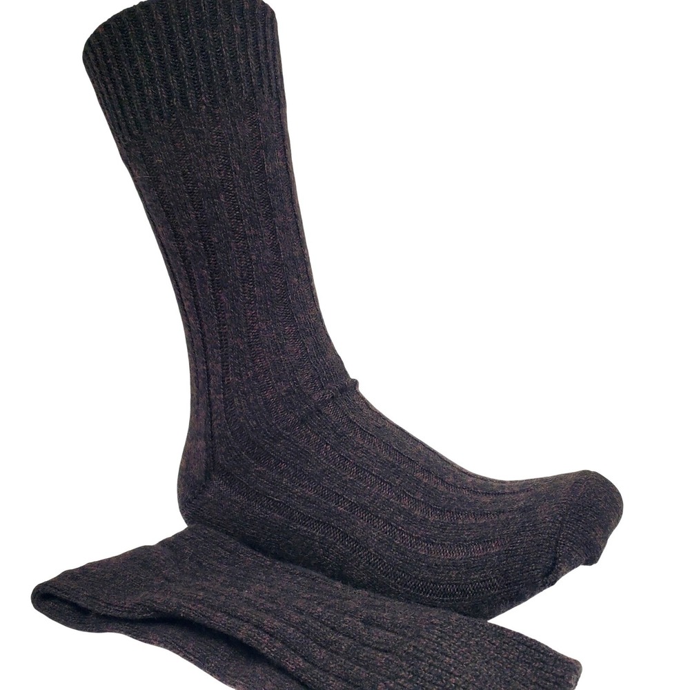 Brown Marl Cashmere Crew Socks Mens Large Garnet Hill Warm Ribbed Pattern Dress‎